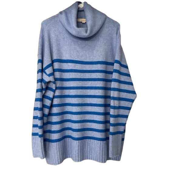 LOFT Sweaters - LOFT Womens XL‎ Light Blue Striped Oversized Cowl Neck Pullover Sweater Cozy